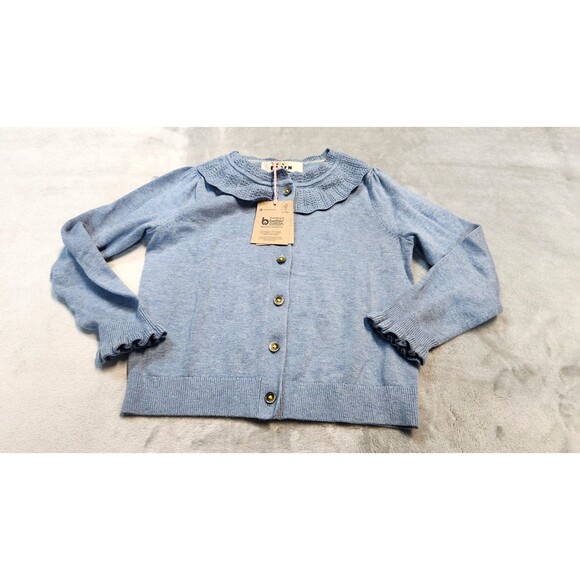 NWT 5-6Y Mini Boden Glacier Blue Marl Pretty Ruffle Cardigan Sweater NWT - Picture 1 of 9